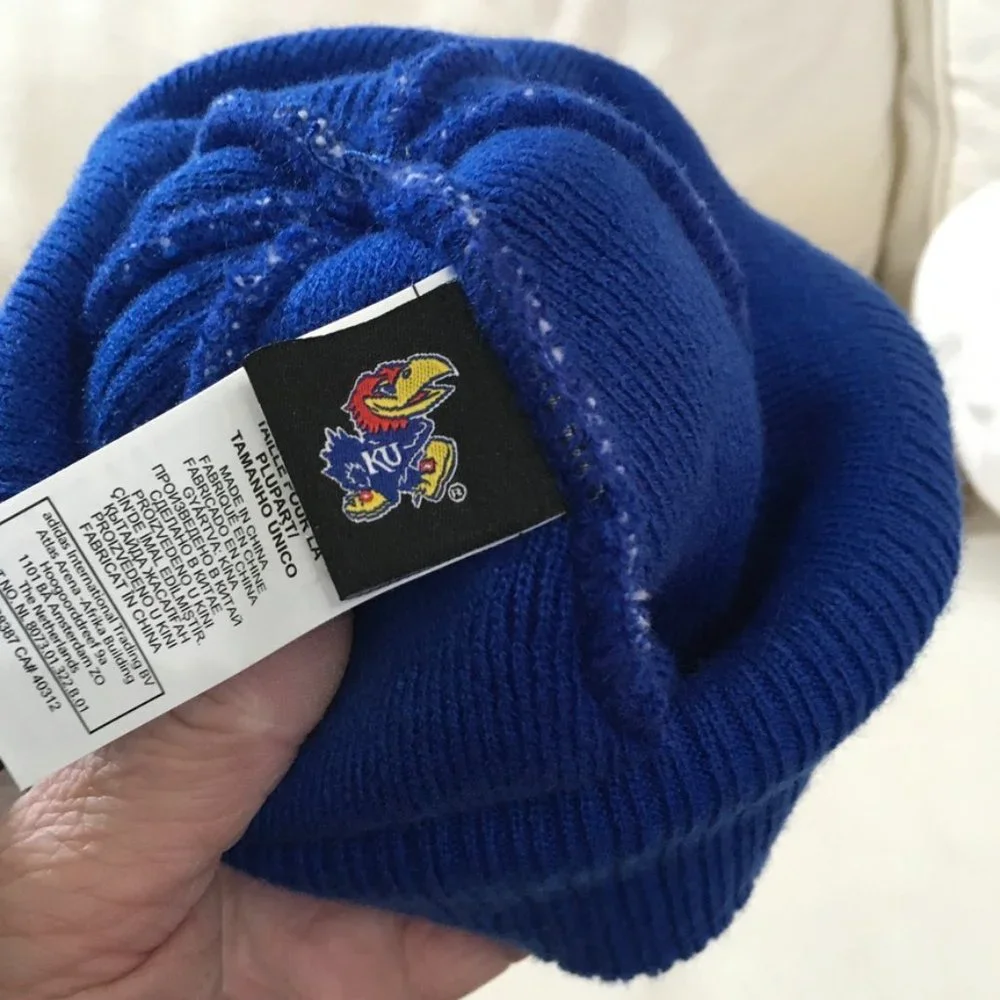 Adidas Kansas Jayhawks Unisex Pom Beanie NWOT - Picture 7 of 7
